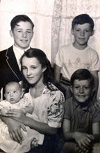 O’Connor’s children: Back L-R, Myles, Owen. Front: Baby - David Garbary (half-brother to Myles, Liadain and Owen), Liadain, Oliver 